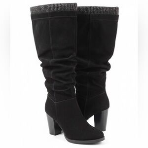 🆕 ShoeDazzle - Black Suede Slouchy Knee High Boots